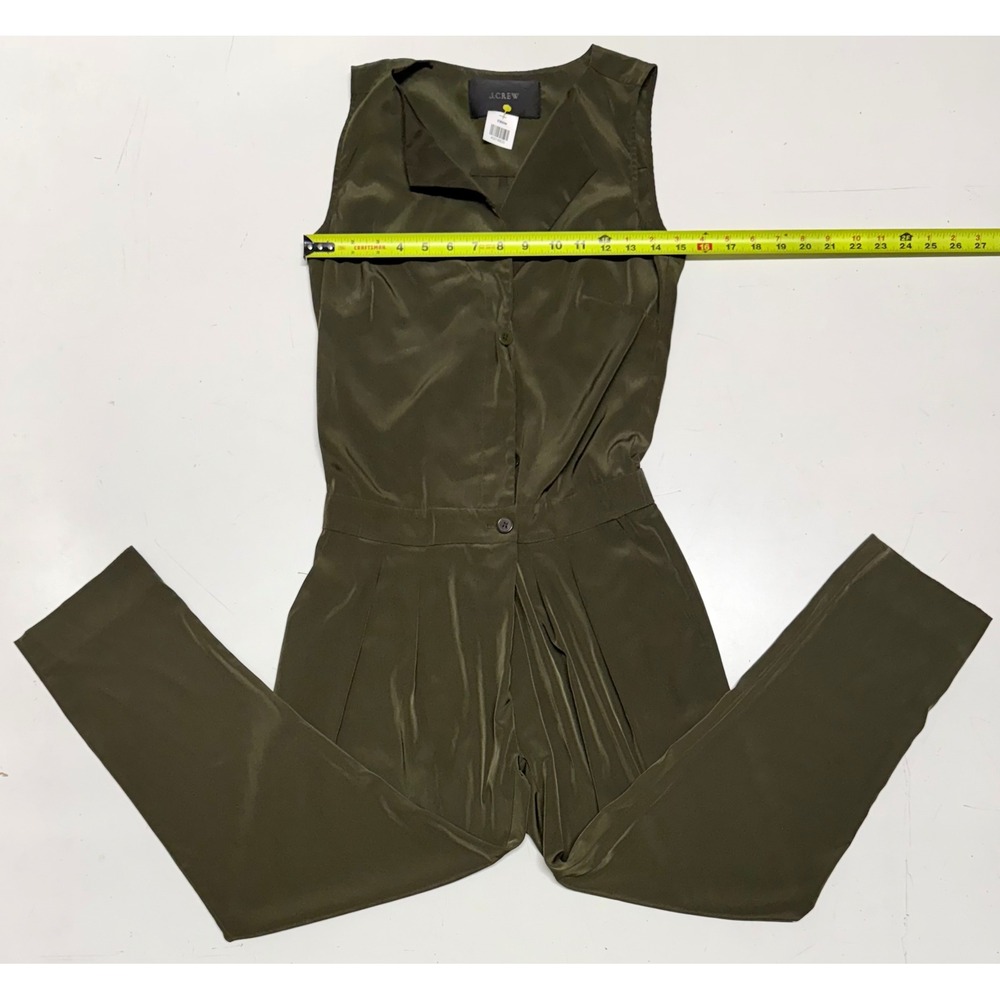 J.Crew Womens Olive Green Sleeveless Button‎ Front Satin Jumpsuit Size 00